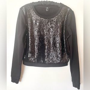 H&M BLACK SEQUIN WOMENS PULLOVER LONG SLEEVE SWEATER SIZE SMALL VERSATILE